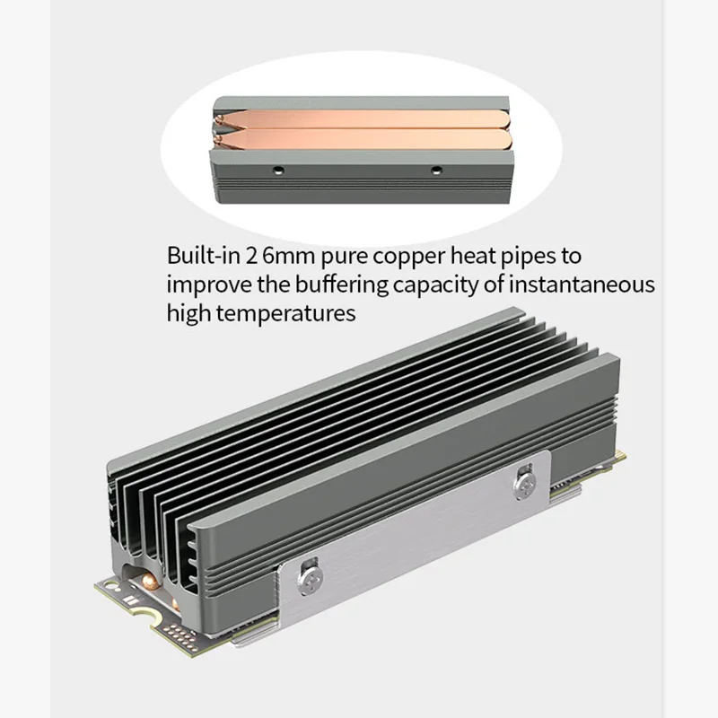 TEUCER M.2 2280 SSD Dissipador de calor com almofada térmica 2 tubos de calor Radiador de unidade de estado sólido para M.2 NVMe 2280 SSD Cooler