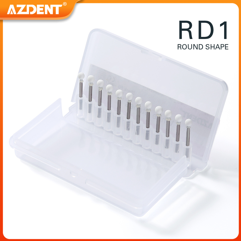 12 unids/caja AZDENT pulidor de piedra blanca Dental cabezal de molienda de piedra arenisca blanca taladros FG cono de llama forma redonda odontología