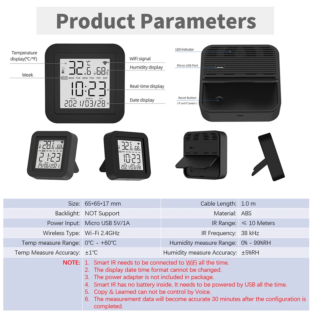 Tuya Smart Universal IR Remote พร้อมเซ็นเซอร์อุณหภูมิความชื้นสําหรับเครื่องปรับอากาศทีวี AC ทํางานร่วมกับ Alexa Google Home Yandex