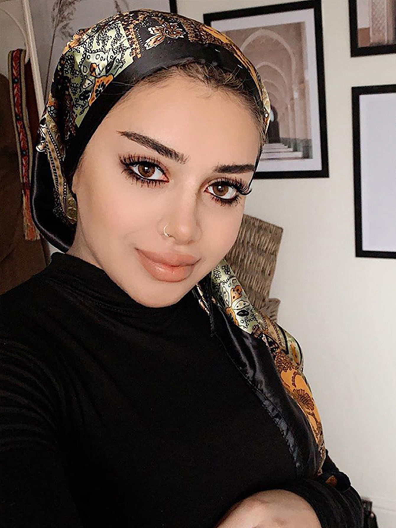 Kwadratowe jedwabne szale damskie hidżab szale modny nadruk chustka Femme szalik na głowę Foulard chustka plażowa Pareo 90*90cm ﻿