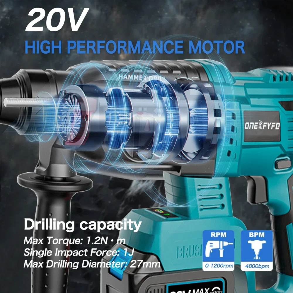 3 in 1 Brushless Impact Hammer 21V Cordless Hammer Drill FUNCTION Multifunctional Steel Concrete Wood For Makita 18V Battery