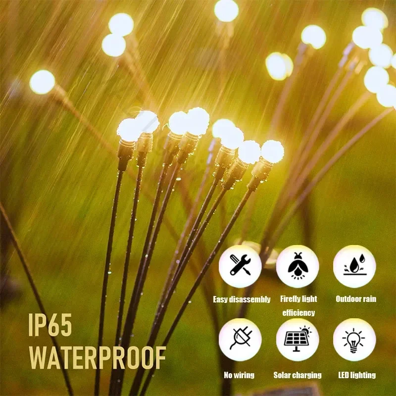 Luces solares de jardín 6/10 LED, luces de luciérnaga alimentadas, decoración de jardín al aire libre, luces de paisaje, fuegos artificiales, lámparas de césped de luciérnaga