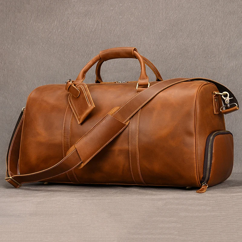 Custom Name Herren Leder Reisetasche Rindsleder Herren Weekender Taschen echte Rindsleder Handtaschen für Reisen im Freien