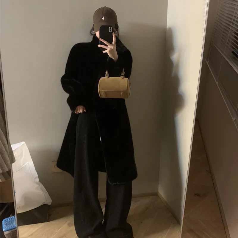 สุภาพสตรีแฟชั่นขาตั้งคอ Mink Plush Outwear ผู้หญิงแขนยาว Thicken FUR Coat ฤดูหนาวหญิงยาว Faux FUR JACKET