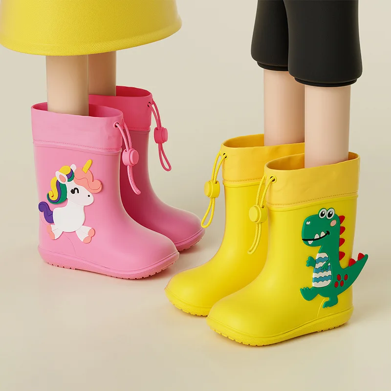 Crianças menina menino botas de chuva à prova dwaterproof água da criança botas de chuva sapatos infantis botas de borracha crianças bebê dos desenhos animados dinossauro sapatos de água botas