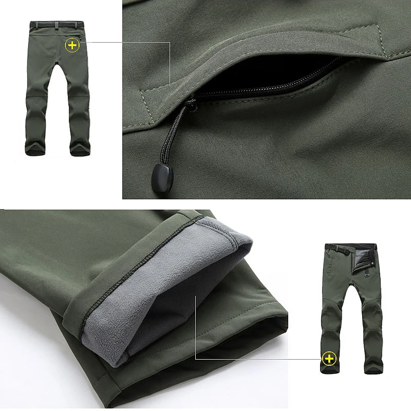 LNGXO กันน้ําขนแกะกางเกงสําหรับชาย WARM และ Windproof Soft SHELL Camping Trekking เล่นสกี Mountaineering Rain กางเกงฤดูหนาว