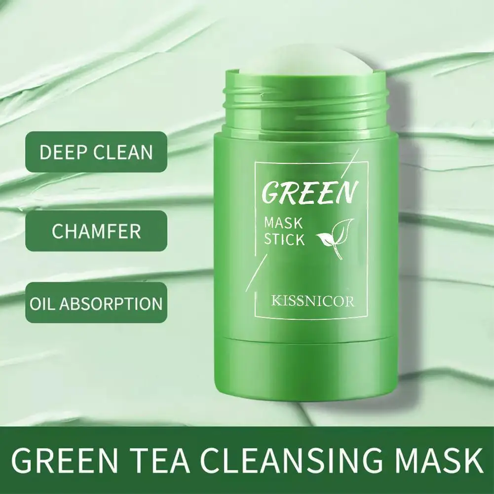 Mascarilla limpiadora sólida de té verde para eliminación de manchas de acné, eliminación de puntos negros, mascarilla de barro hidratante, fina y suave, pequeña luz 40g