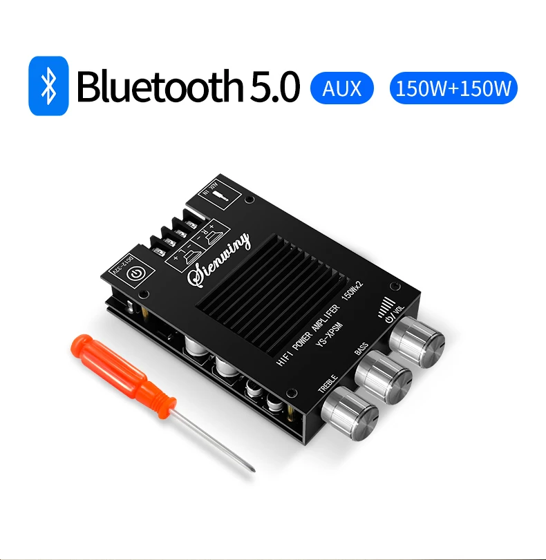 Módulo Placa Amplificador De Potência De Áudio, YS-XPSM, 150W x 2, TDA7498E, Ajuste de Graves Agudos, Bluetooth 5.0, Dual Channel, APP dissipador de calor