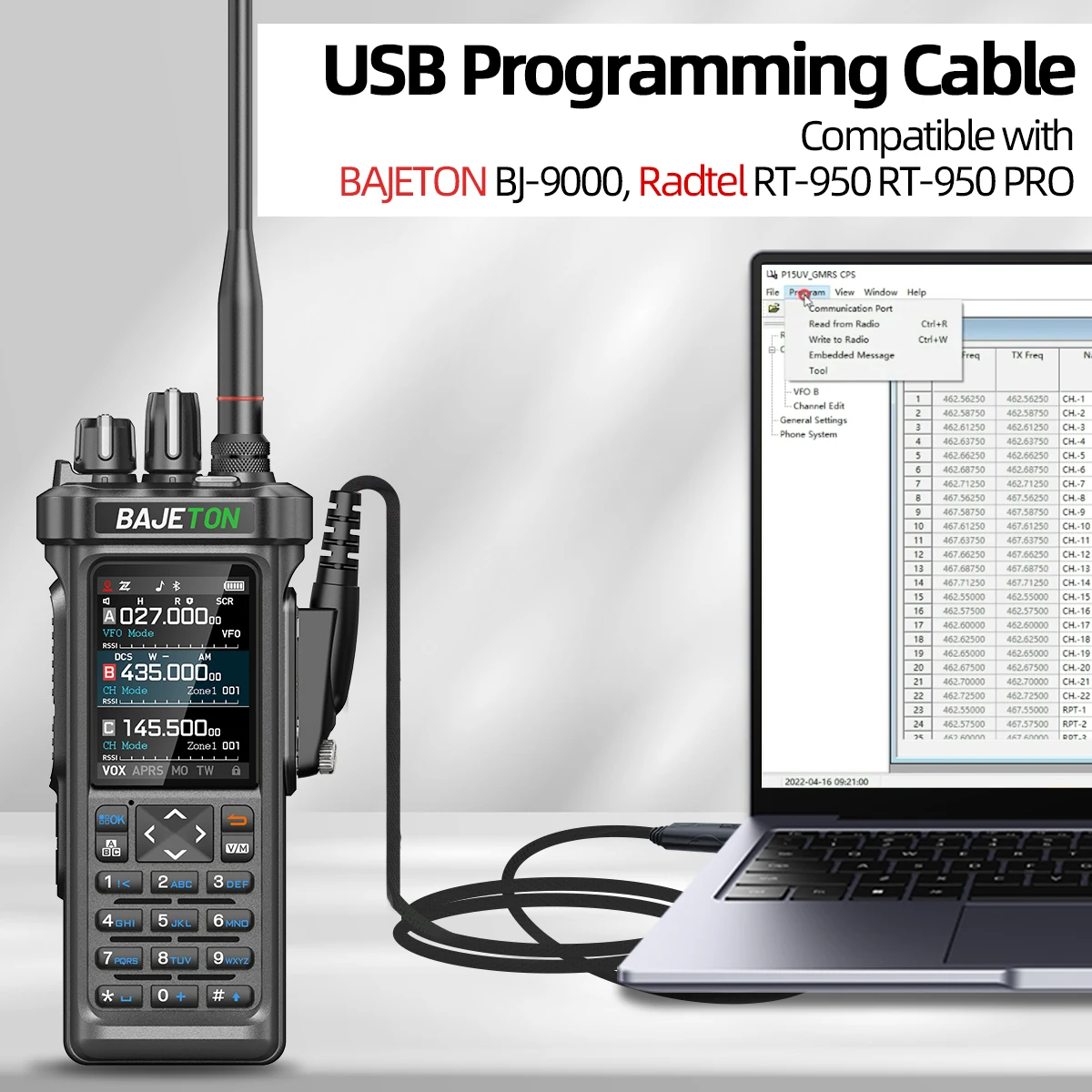 BAJETON Cable de programación USB Original para Bajeton BJ-9000 Radtel RT-950 RT-950 PRO Ham Radio
