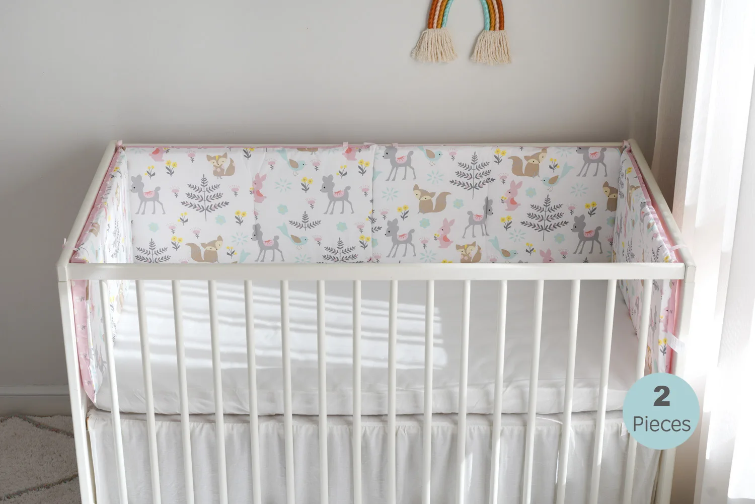 Parachoques para cuna de bebé, Protector anticolisión de algodón, zorro rosa, ropa de cama infantil para niñas, Protector alrededor de cama para cuna