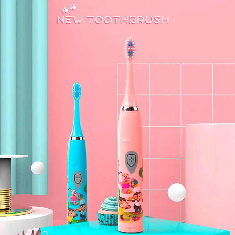 Crianças sonic escova de dentes elétrica colorido dos desenhos animados para crianças usb recarregável macio automático à prova dwaterproof água com cabeça substituição