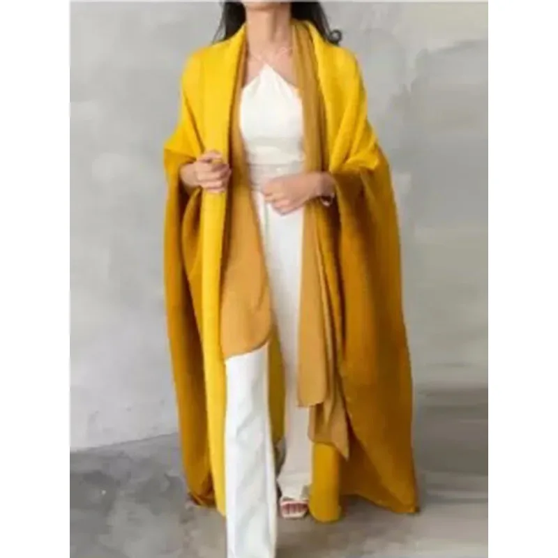 Chaqueta cortavientos arrugada para mujer, cuello bufanda con manga de murciélago, bata larga degradada, abrigos y chaquetas Retro de moda para mujer