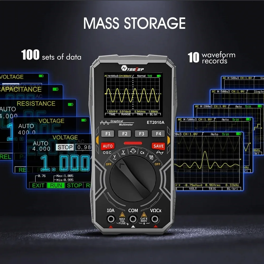 TOOLTOP-multímetro Digital ET2010A 2 en 1, herramienta de prueba eléctrica multifuncional, 2,5 Msps, 1MHz, portátil