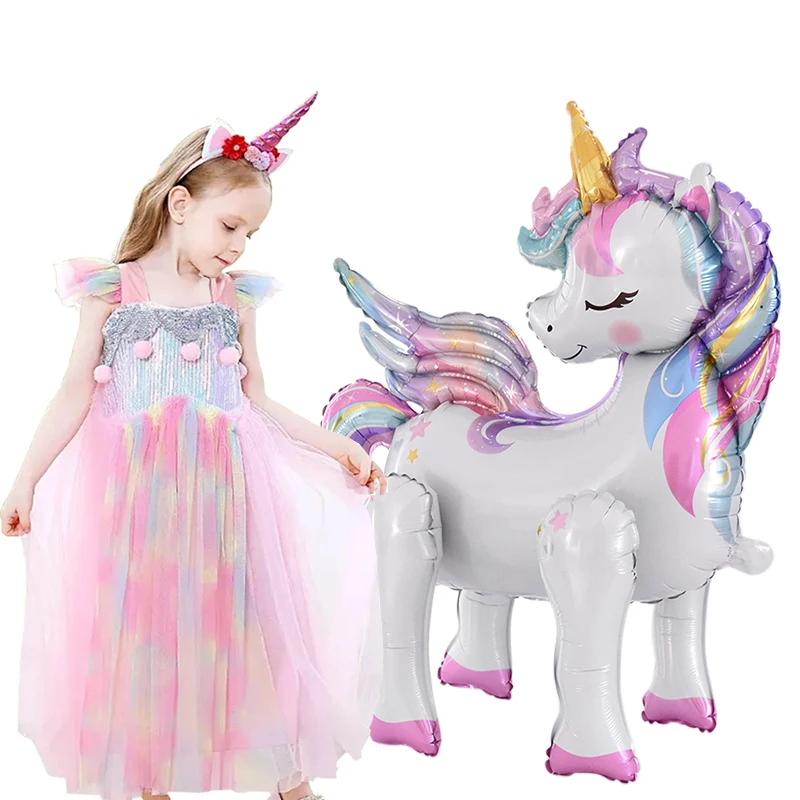 1pc 4D Arcobaleno Unicorno Foil Palloncini Per Le Ragazze Unicorno Compleanno Decor Bambini Giungla Festa Di Compleanno Elefante Animale In Piedi Ballon