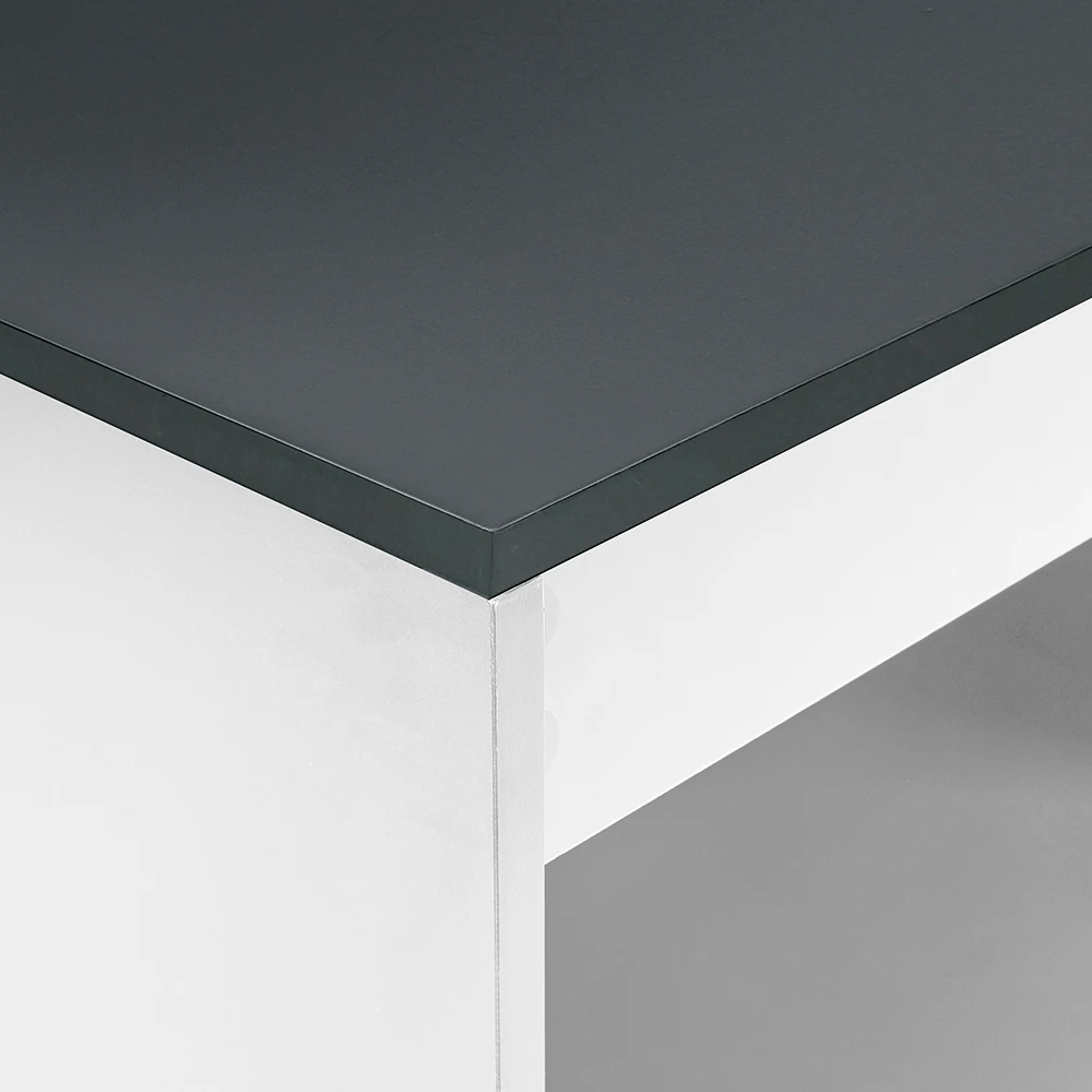 White Wooden Bar Table with Open Shelves,Grey Table Top