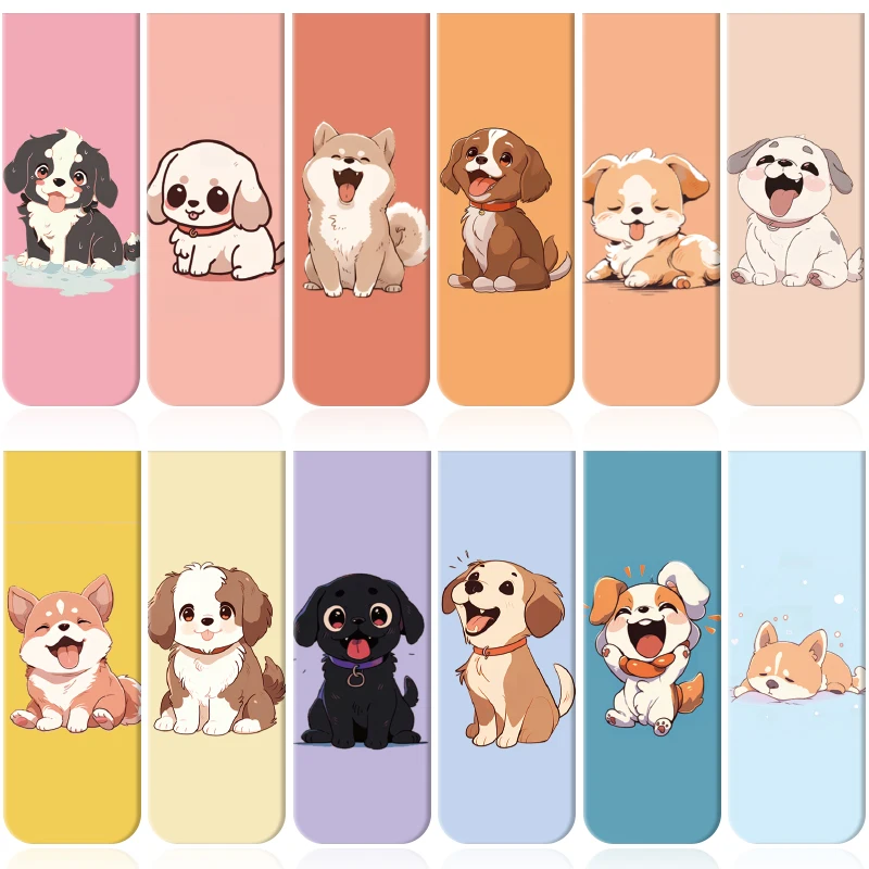 12 marcadores magnéticos de cachorros de dibujos animados: marcadores de página con clip de papel coloridos para profesores y estudiantes