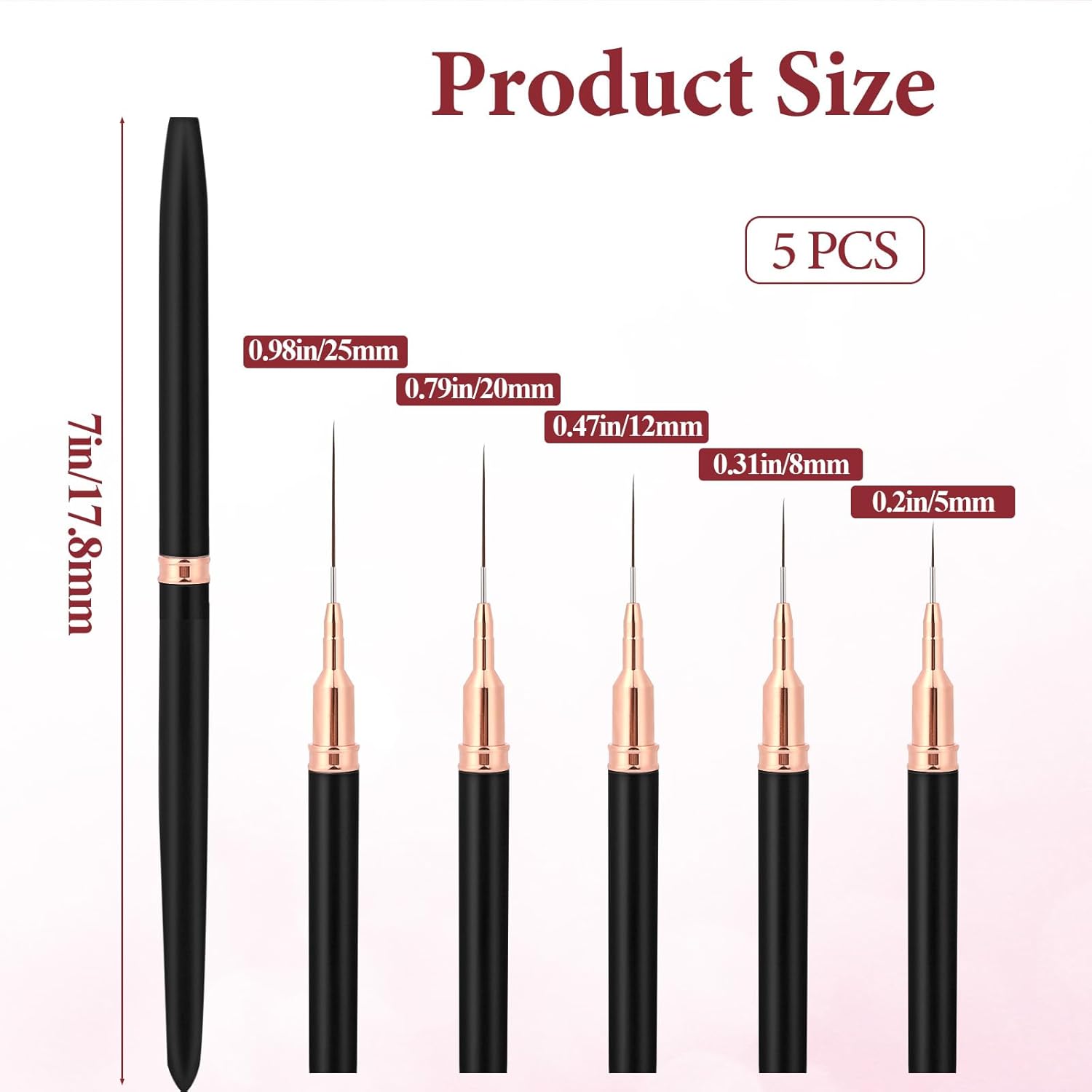 YIKOOLIN 5pcs Nail Art Liner Brush Set UV Gel Nail Brushes Kits French Stripe Line Painting Drawing Flower Pen Manicure Tool