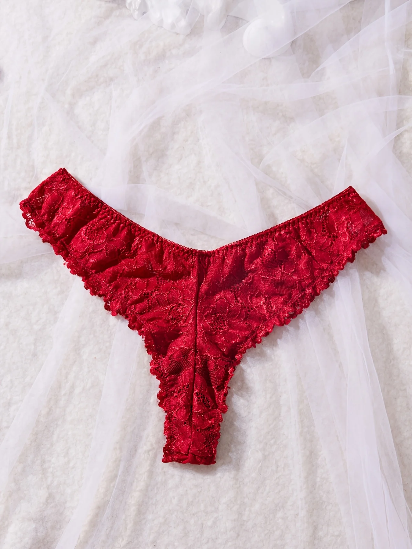 Conjunto de lingerie sexy de renda para mulheres, camisola vermelha quente com calcinha combinando, camisola de renda transparente com decote em V, noite romântica
