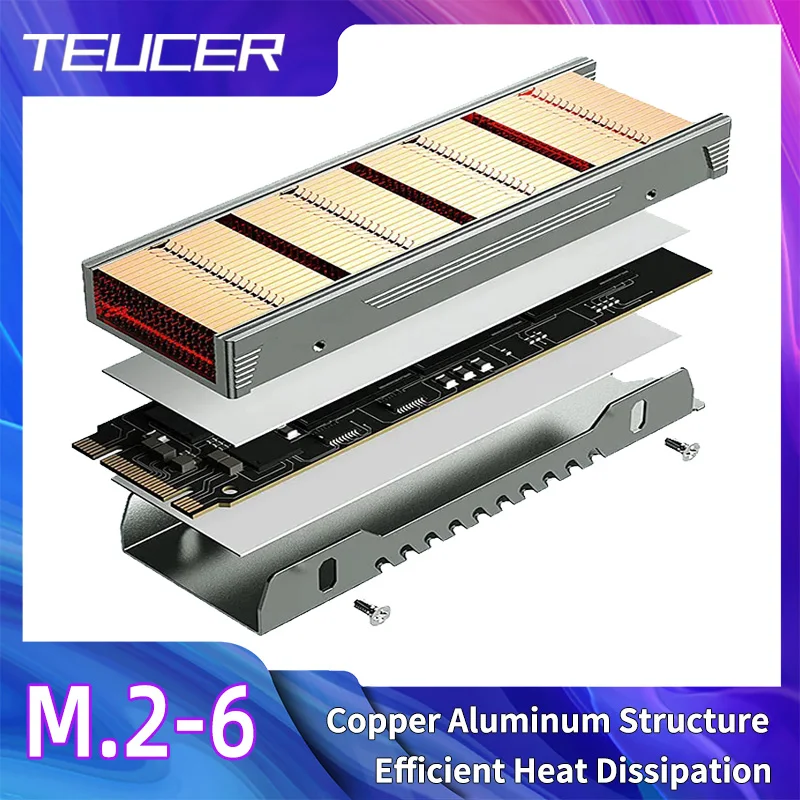 TEUCER M.2 NVME SSD 高性能ヒートシンク、アルミニウムフレーム付き銅フィン、サーマルパッド付きパッシブヒートシンク