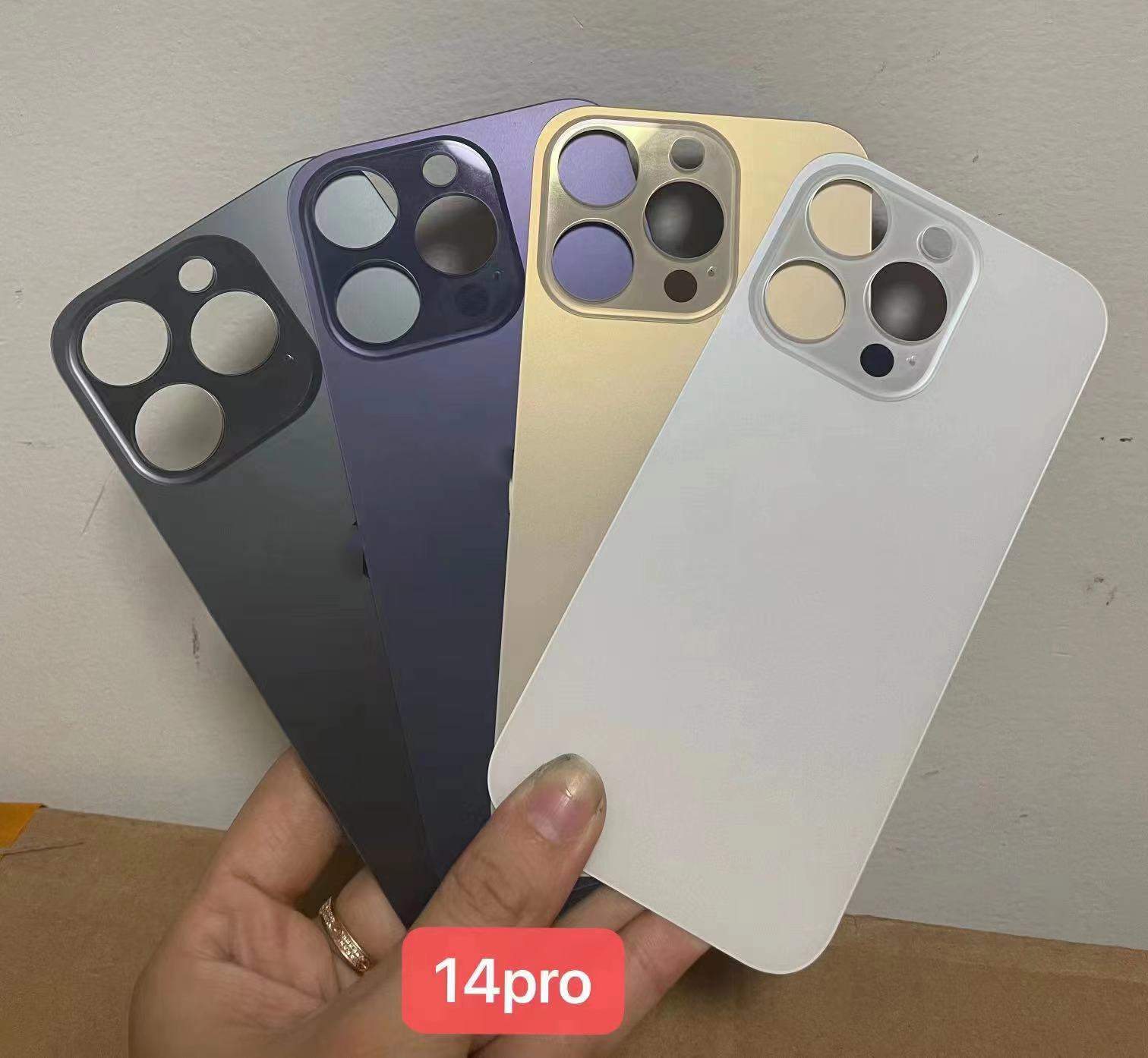 Cubierta de cristal de la puerta de la batería trasera del agujero grande para iPhone 14 Pro, reemplazo de la cubierta de la batería para iPhone 14 Pro Max