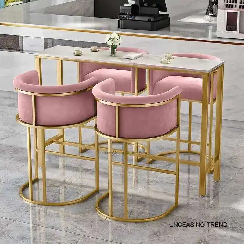 Italian Wrought Iron Bar Chairs Household Restaurant Bar Stools Light Luxury Leisure Front Desk Cafe Back High Stool for Kitchen