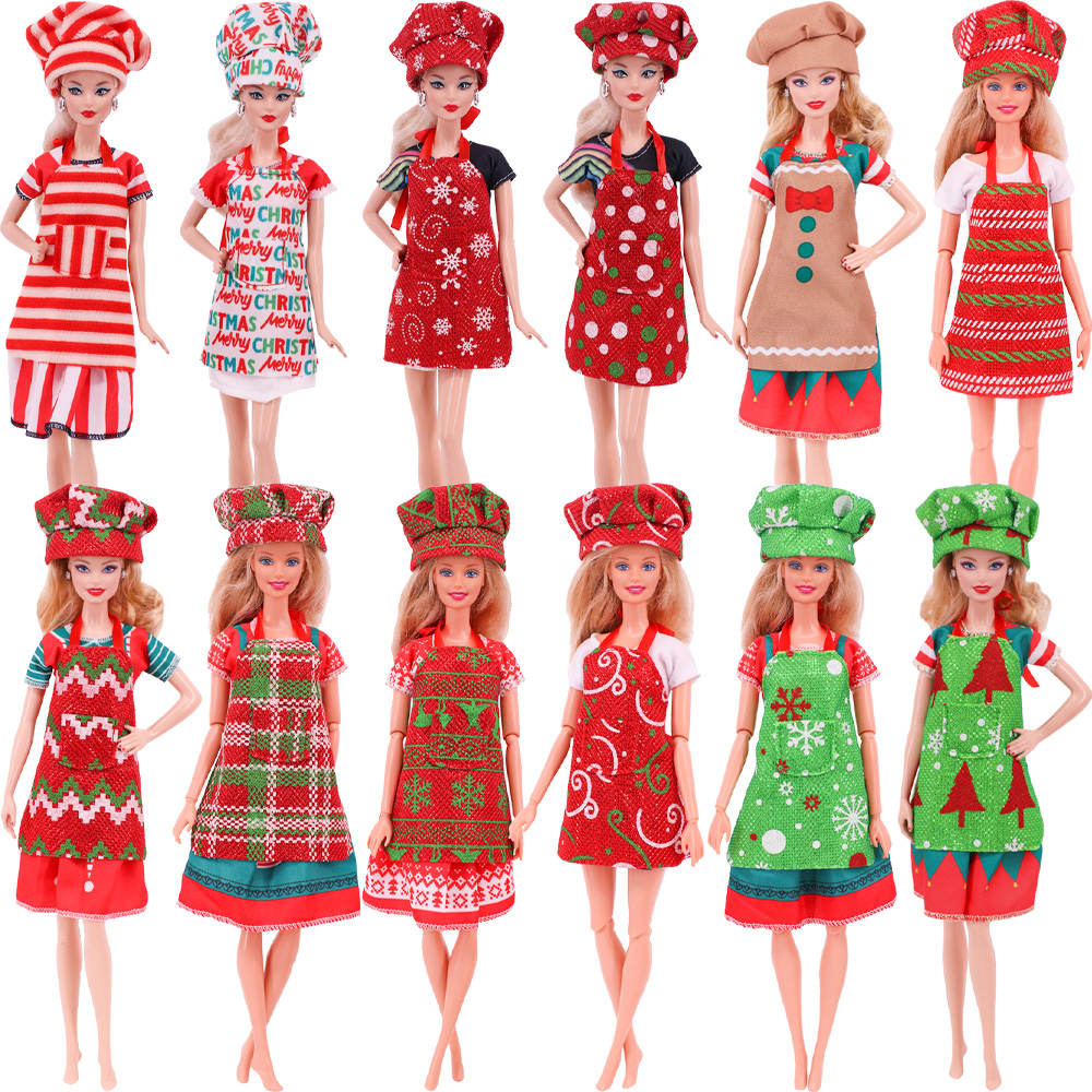 ポップドールプリントエプロンシェフハットクリスマスパターンスタイル11.5インチバビ人形&30cmスピリットクリスマス人形アクセサリー、女の子のおもちゃ