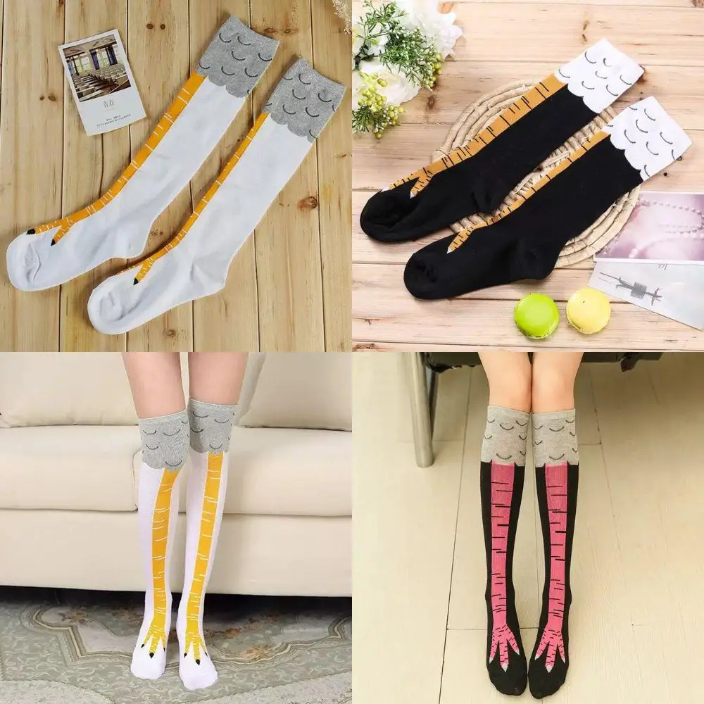 Patas de frango pés meias femininas meias longas engraçado algodão joelho alta meia casual perna fina longo tubo meias femininas pata de frango meia
