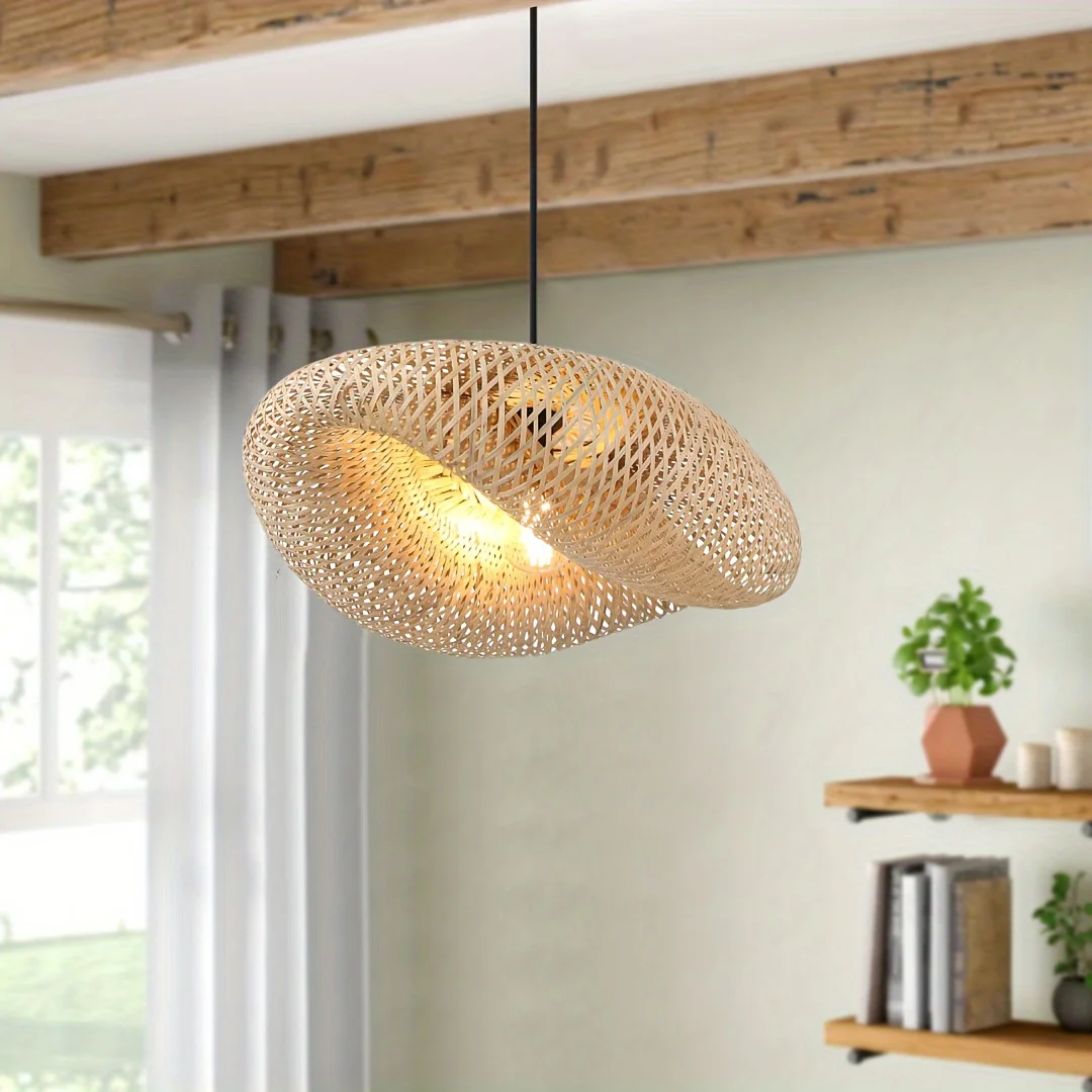 Bambus Hand Weben Pendelleuchten 40/60/80 cm Hängende LED Deckenleuchte Kronleuchter Leuchte Rattan Handarbeit Gewebt Schlafzimmer Dekor