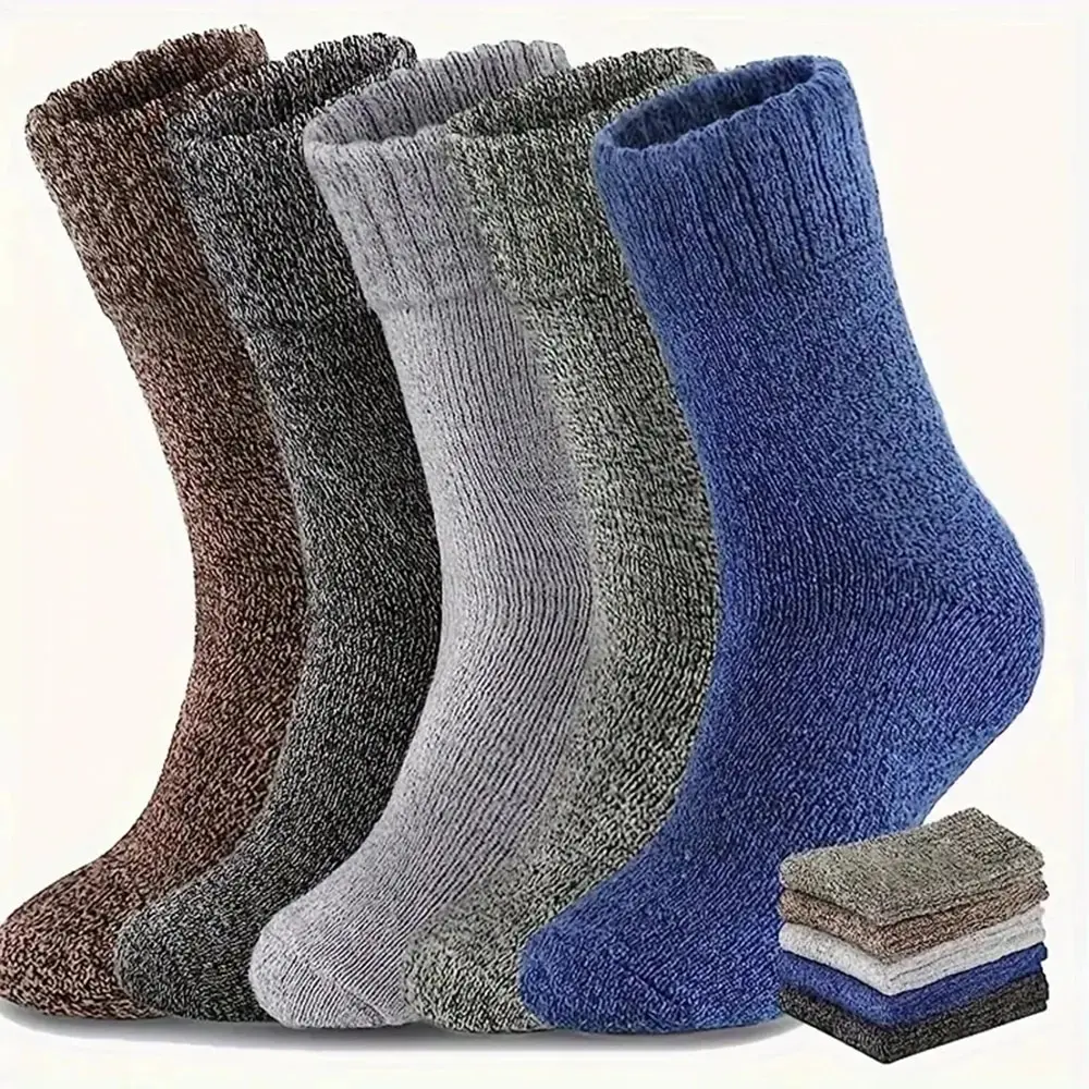5 pares Otoño Invierno hombres calcetines de lana gruesos mujeres toalla mantener caliente calcetines de Color sólido calcetines cortos de Cachemira suave resistentes al frío