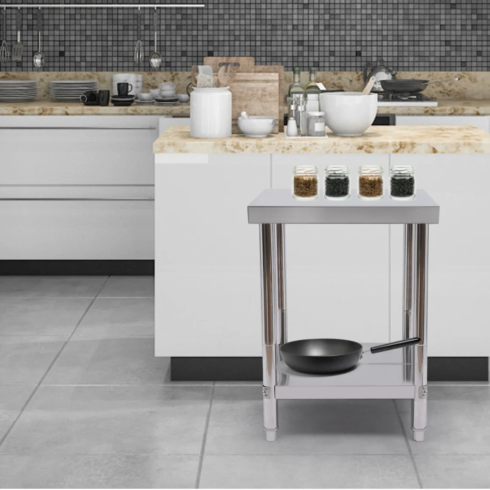 Établi de cuisine et de restauration en acier inoxydable, capacité de charge 400 kg, pour ranger les aliments, pour usage commercial dans les cuisines ou les garages