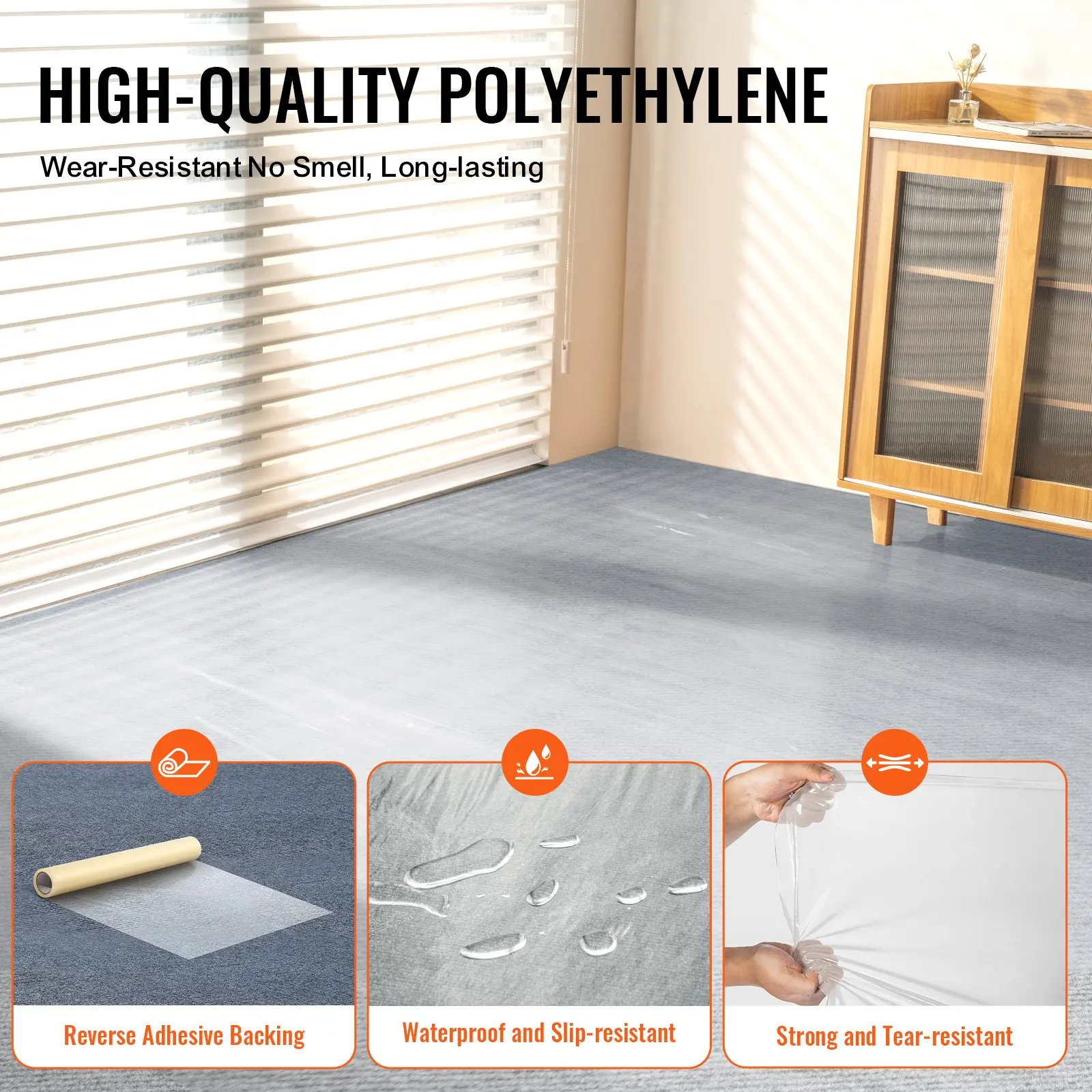 Carpet Protection Film, Floor And Surface Shield With Self Adhesive Backing & Easy Installation, Polyethylene Adhesive Car Mat