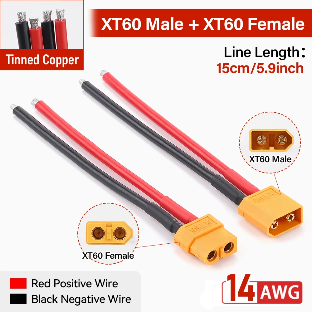 XT60 Батарея Разъем «папа-мама» с силиконовым проводом 15 см 14AWG для радиоуправляемого самолета Lipo Батарея ESC FPV Дрон Автомобиль Лодка