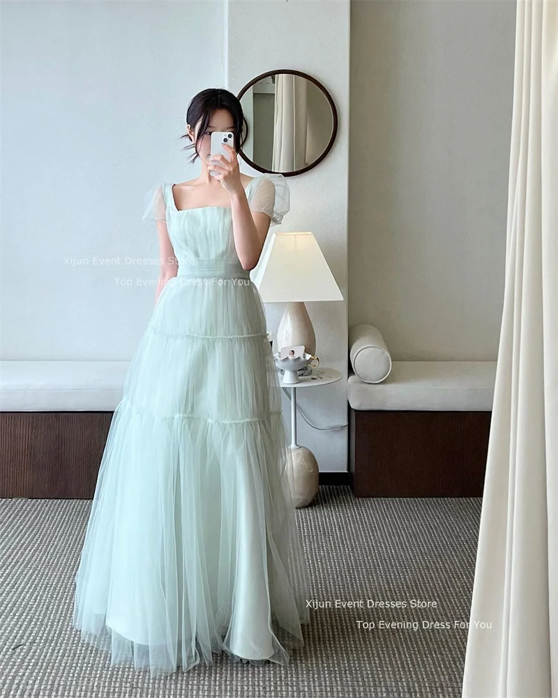 Xijun Fata Tulle A-Line Abiti da sposa Puff Maniche corte Abiti da ballo Lunghezza pavimento Abiti da festa da sposa per le donne coreane 2023