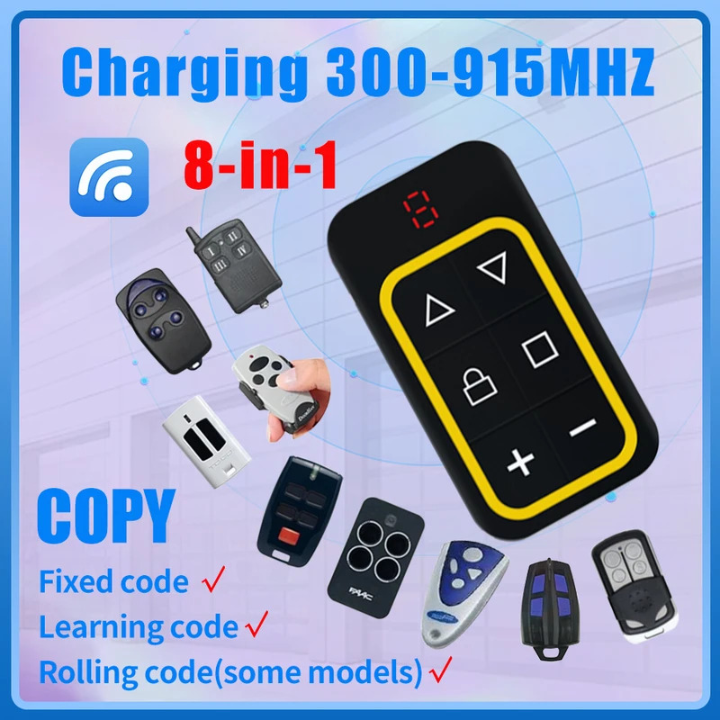Control remoto Universal para puerta de garaje, duplicador de llaves clon, controlador de puerta de garaje multifrecuencia, 8 canales, 300-915Mhz, 433Mhz