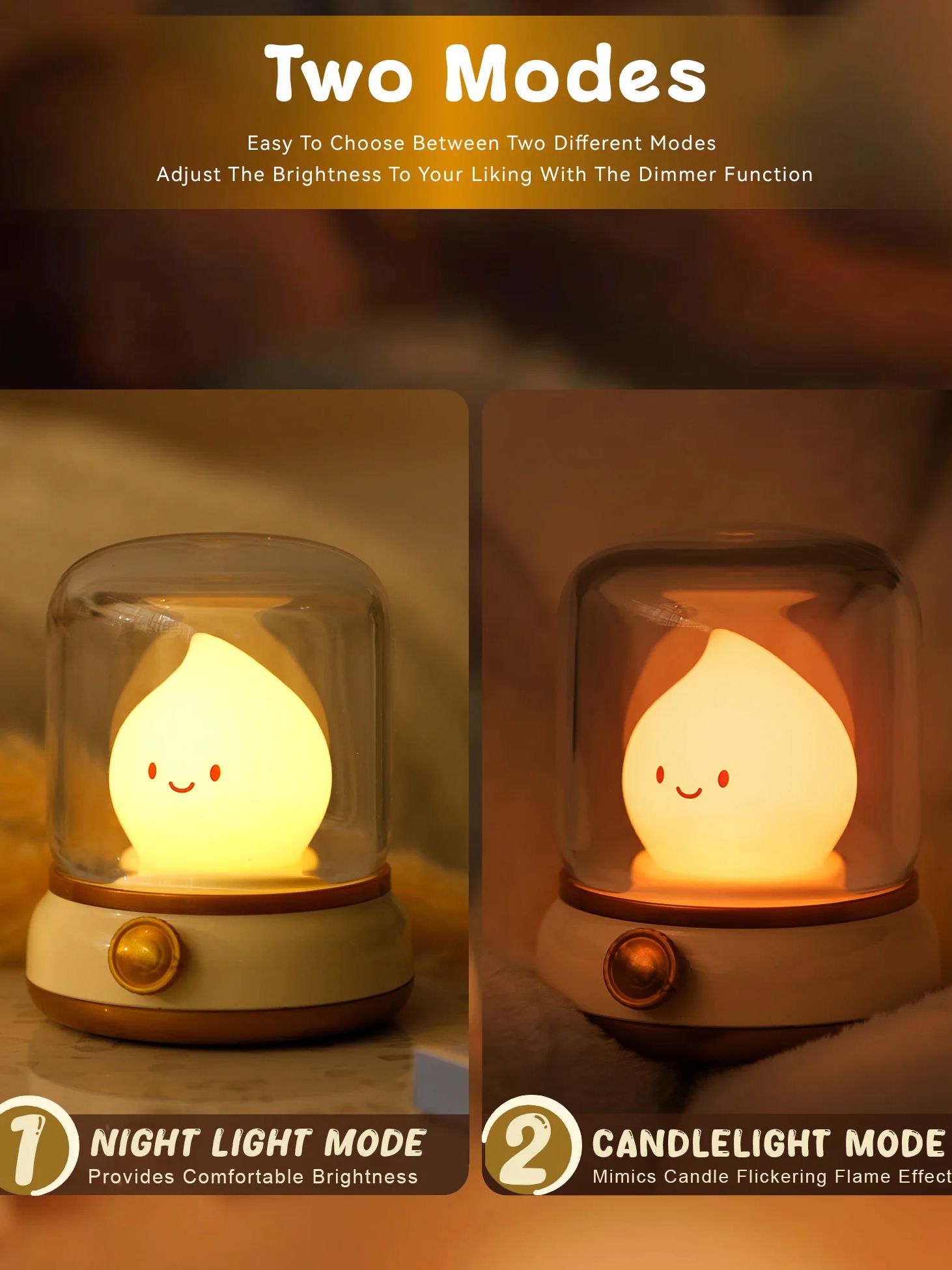 Kerosene LED Night Light Cute Flameless Candle Lights with Two Modes USB RGB Table Lamp Dimmable Camping Light For Bedroom Decor
