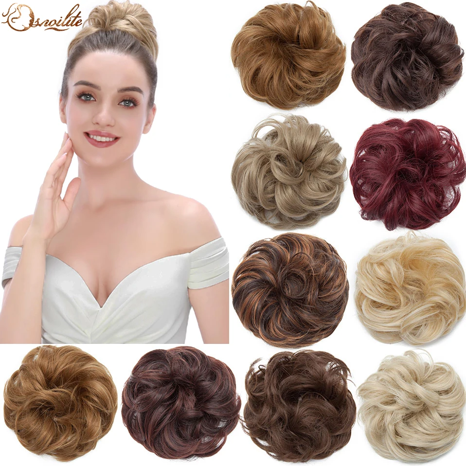 Snoilite-moño sintético para mujer, moño elástico para el pelo, moño desordenado, coletas, moño rizado para mujer, 35 colores