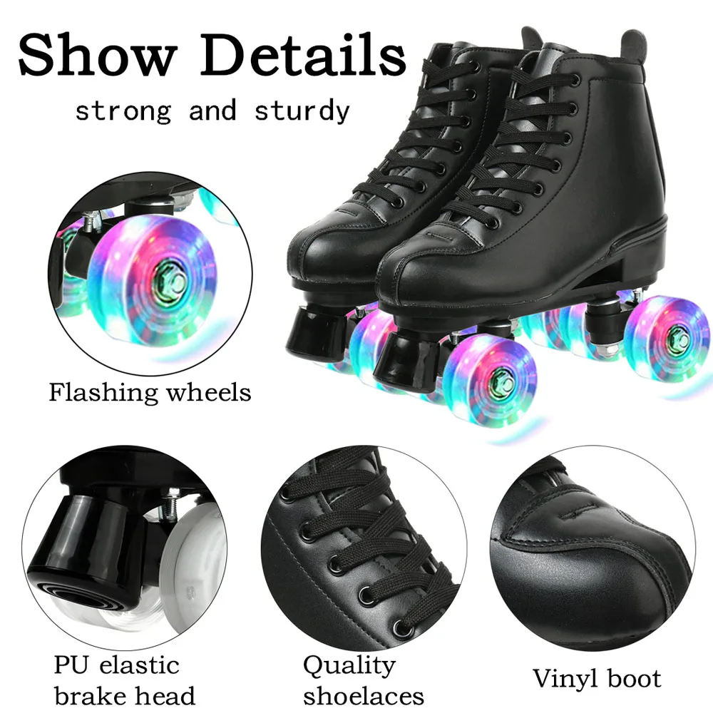 Frauen Weiß PU Leder Rollschuhe Skating Schuhe Schiebe Inline Quad Skates Turnschuhe Ausbildung Europa Größe 4 Räder Flash-Rad