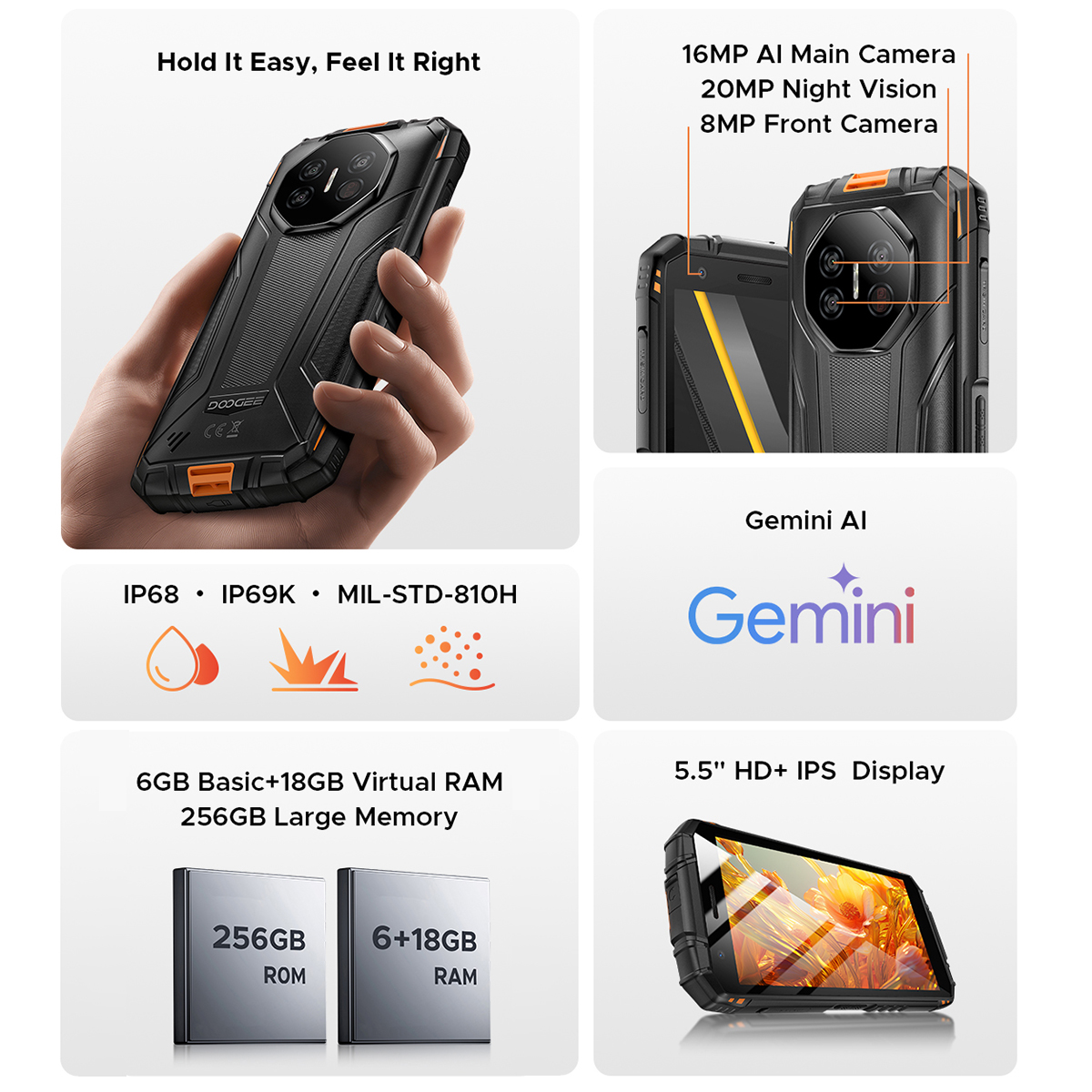 Novo smartphone ultrarresistente Doogee Fire 3 2025, 5G, 5,5" HD, 24 GB de RAM, 256 GB de ROM, telefone celular com Android 15 NFC, 8350 mAh, portátil