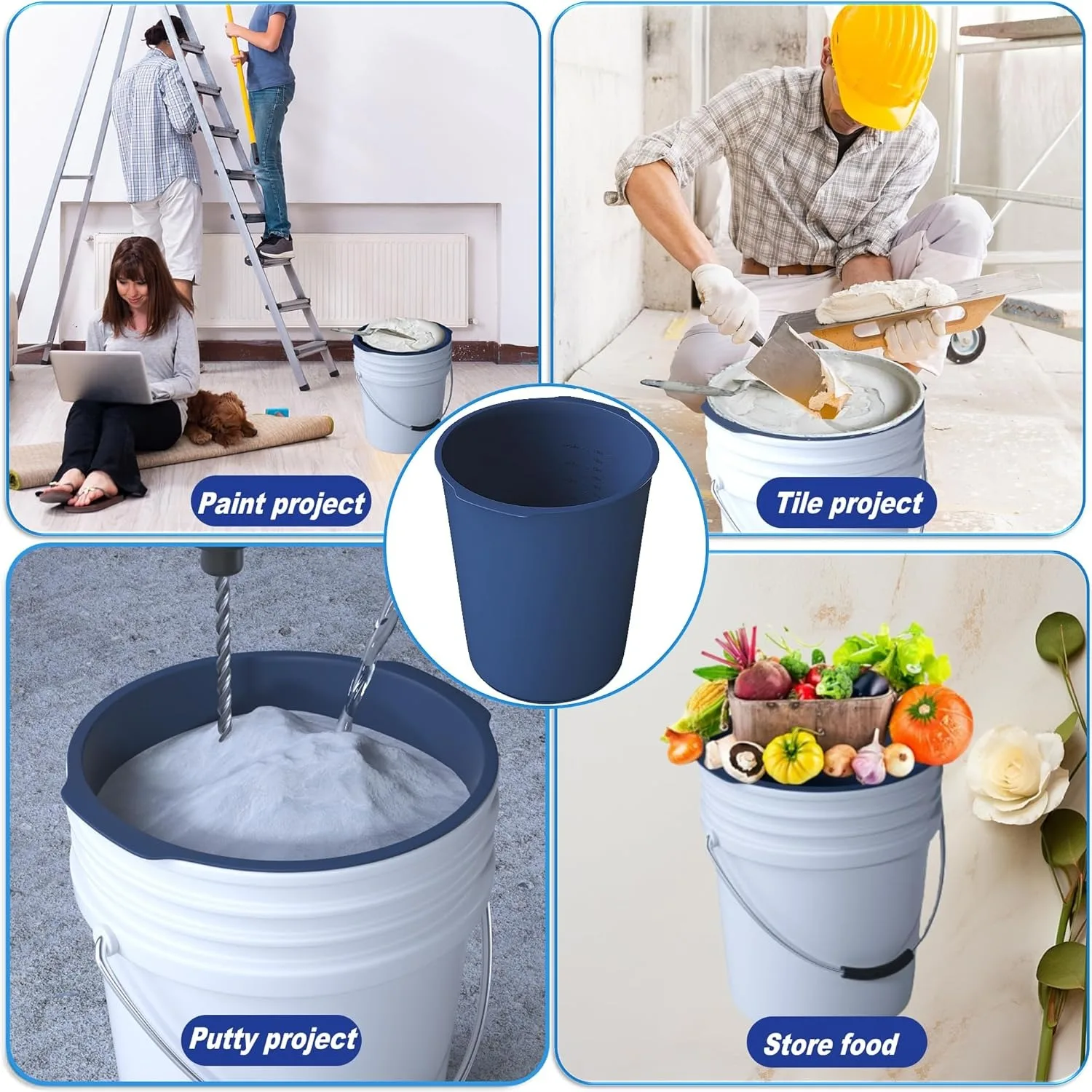 Gallon Bucket Liner 5-Gallon Silicone Bucket Protection Measuring Bucket for Concrete Mix and MudBuddy
