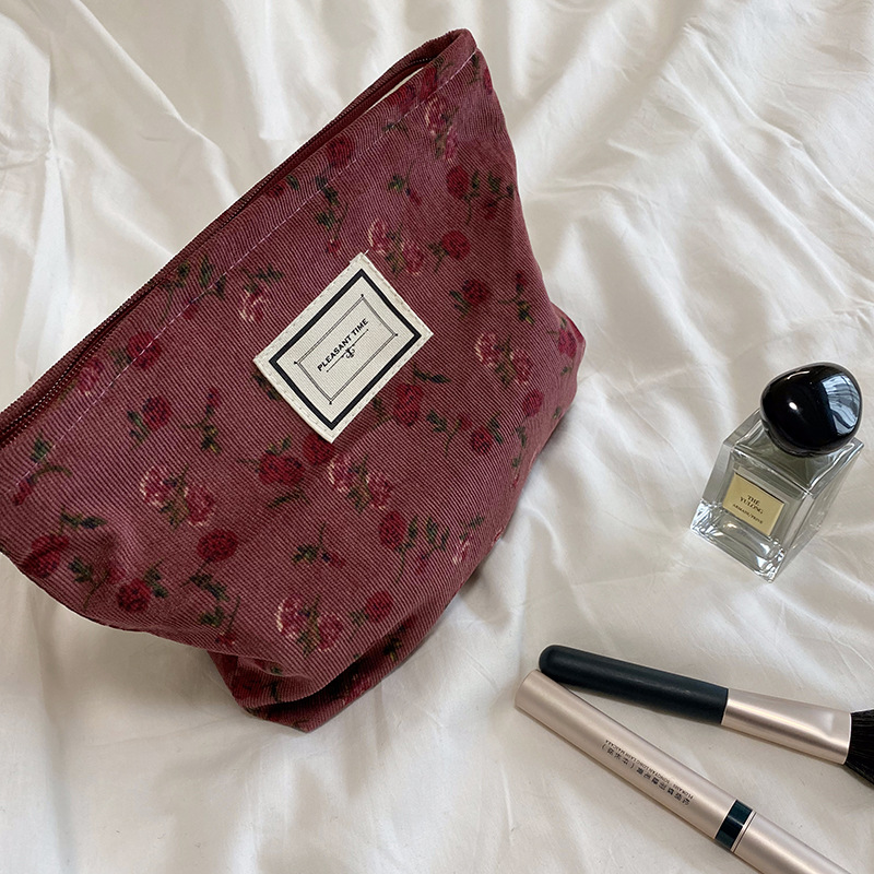 Borsa cosmetica donna custodia per trucco floreale Organizer borsa per cosmetici con ricamo coreano borsa da toilette da viaggio custodia per bellezza in tela di velluto a coste