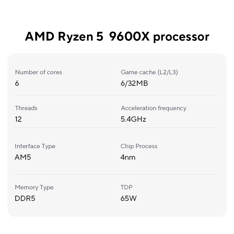 Processore AMD Ryzen 5 9600X 5,4 GHz 6 core 12 thread 38 MB di cache di gioco 4NM TDP 65W Socket AM5 CPU da gioco Zen 5 Grafica integrata