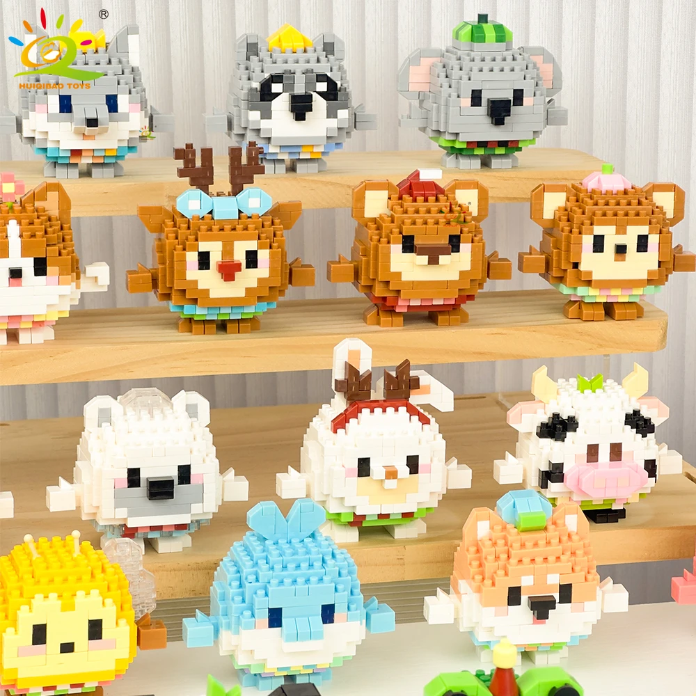 HUIQIBAO MOC Animal Micro bloc de Construction Mini mignon modèle de diamant 3D brique bricolage ville Construction jouet pour enfants décoration de bureau