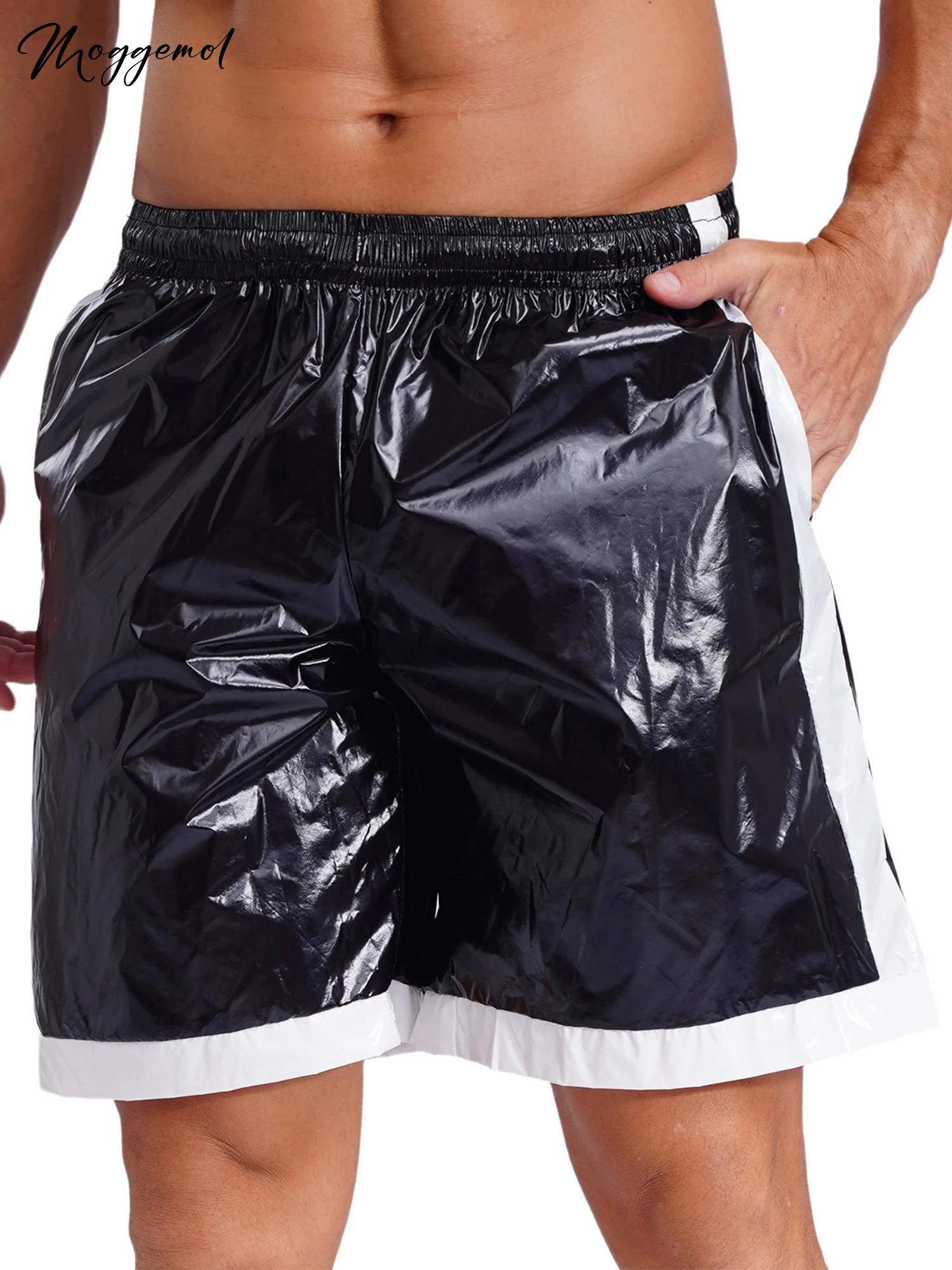 Cueca boxer masculina com aparência molhada, cordão elástico na cintura, bolsos, à prova d'água, praia, calção de banho, ajuste solto, calças curtas, clube