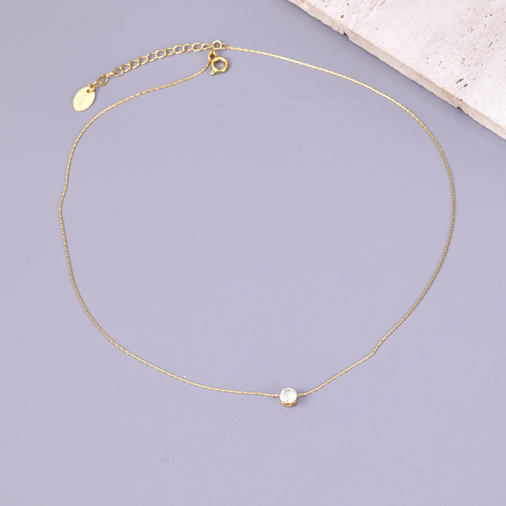 L176 Flash Diamond Zircon Six Claw Diamond Bamboo Chain Clavicle Chain Titanium Steel Plated 18K Gold