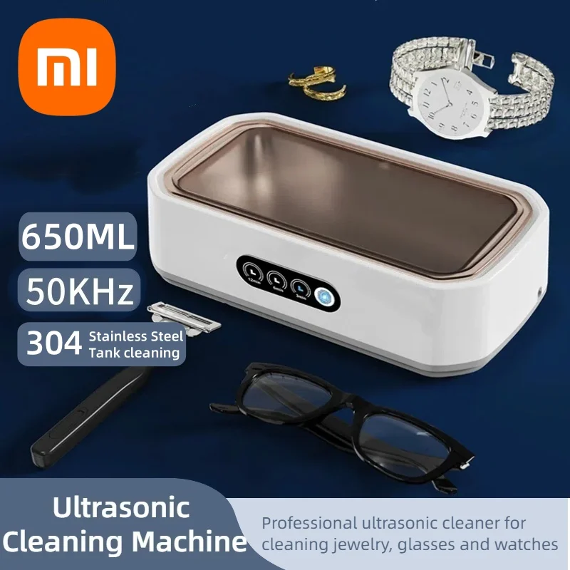 Xiaomi Ultrasonic Cleaning Machine 50,000Hz Glasses Cleaning Machine 650ML Large Capacity Jewelry Braces Professional Cleaner