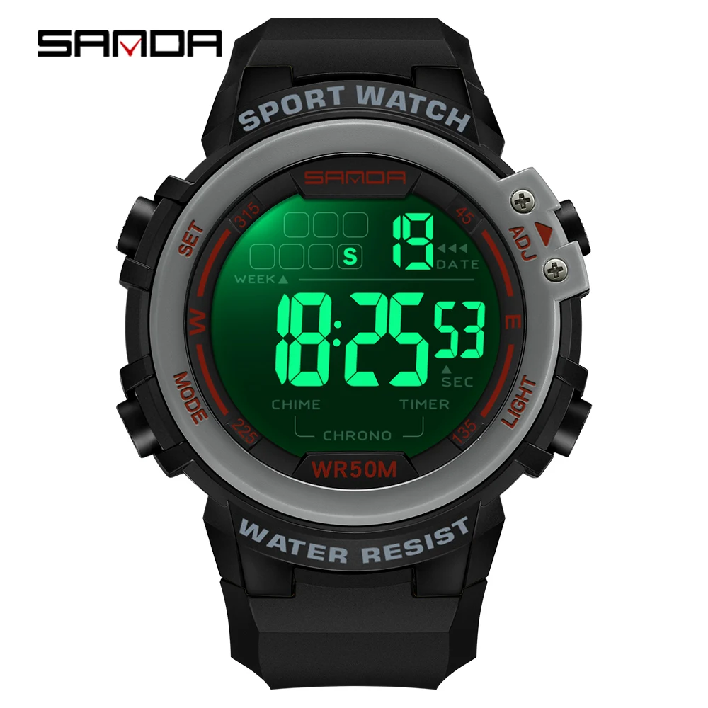 SANDA, reloj militar para exteriores estilo G para hombre, reloj despertador Digital LED, reloj de pulsera deportivo de moda con pantalla Dual, reloj resistente al agua hasta 50M