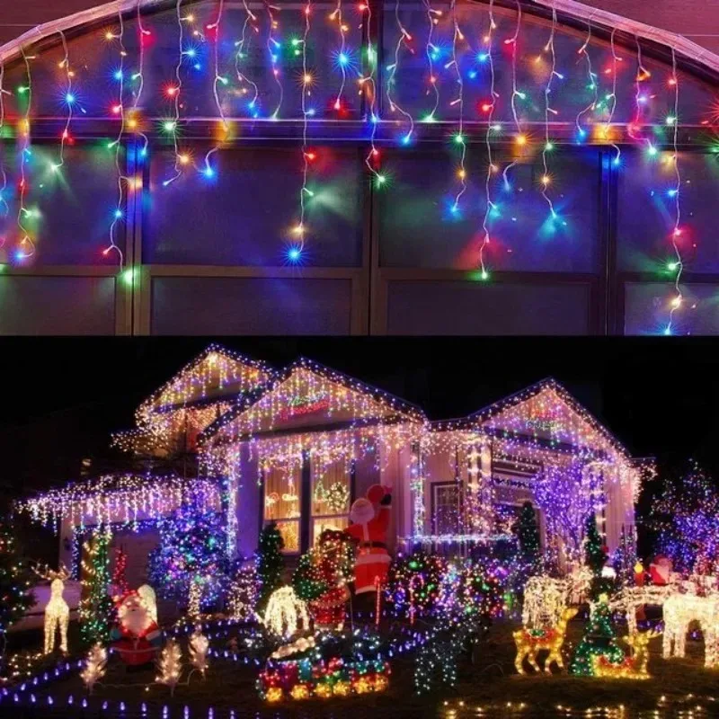 คริสต์มาส Garland LED Curtain Icicle ไฟ Festoon LED Light Droop น้ําตก String ไฟสวนกลางแจ้ง Street ชายคาตกแต่ง