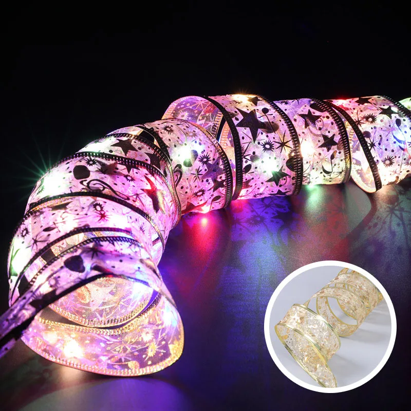 2024 Christmas Decoration LED Ribbon Lights Christmas Tree Ornaments DIY Lace Bows String Lights Navidad Home Decors New Year