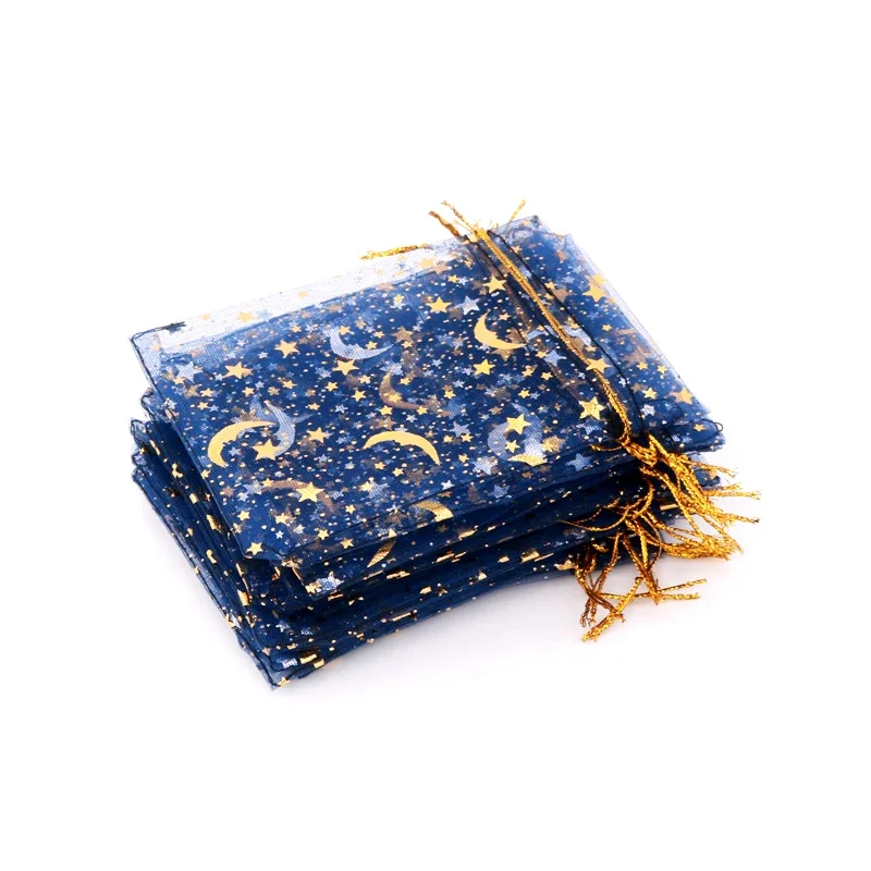 50 teile/los Sterne Mond Organza Schmuck Taschen Tüll Sheer Beutel Kordelzug Geschenk Tasche Hochzeit Party Favor Beutel Schmuck Organizer
