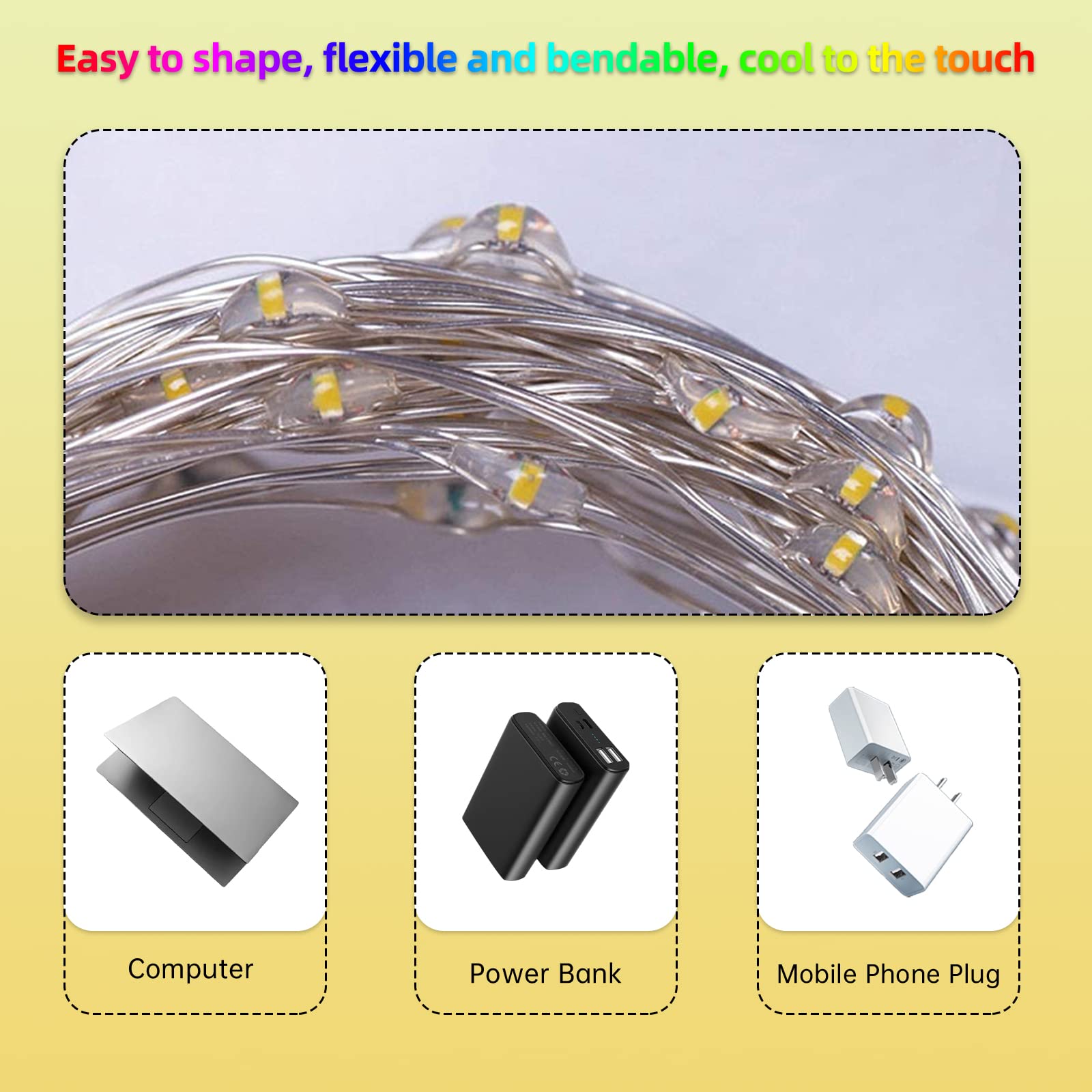 LED Fairy Copper Wire Light String USB Garland Purple Pink Light For Christmas Wedding Party Birthday Home Bedroom DIY Decor